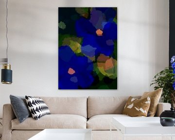 Pop-art bloemen in kobaltblauw, groen en zwart. van Dina Dankers