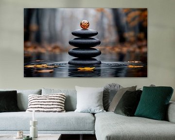 Stille balans in de herfstmist van Klaus Tesching - Art-AI