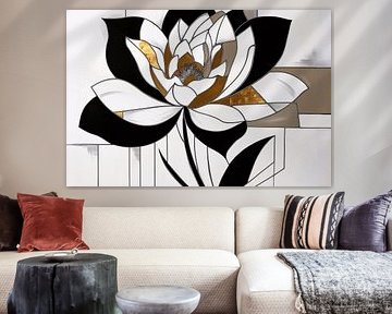 Zwart-witte lotus met gouden accenten
