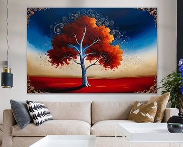 Surreal tree in colourful landscape by Art & Soul Creations