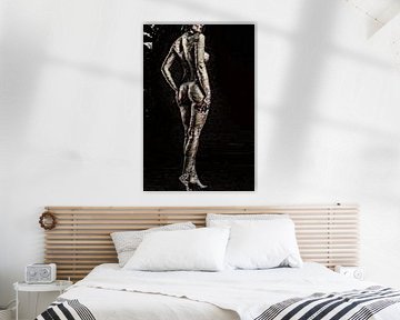 A naked woman with bare back and buttocks