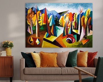 Cubist forest in bright colours by Art & Soul Creations