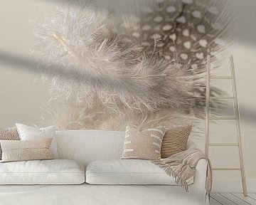 Tranquillity in a rural atmosphere in light brown tones: A guinea fowl feather by Marjolijn van den Berg