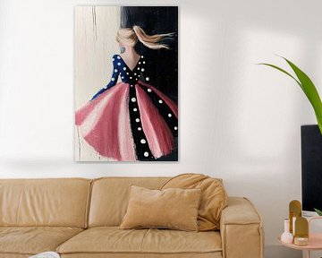 Prinses in blauw roze gestippelde jurk van Franka Poulain