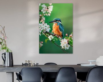 Kingfisher on a flowering branch