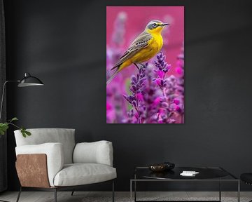 Yellow wagtail on lavender flowers