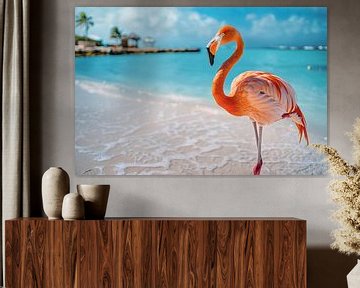 Flamingo op het strand in Aruba van Christian Müringer