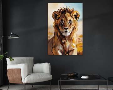 Schilderij van een jonge leeuw