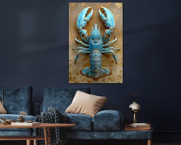 Lobster Luxe - Zomerse cyaankleurige Ibiza kreeft op goud beige van Marianne Ottemann - OTTI