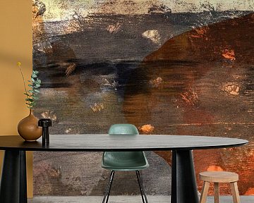 Abstract retro. Organic shapes in black, terracotta, yellow. by Dina Dankers