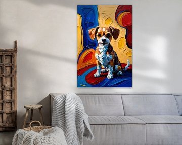 Expressieve hond in kleurrijke schilderij