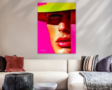 Le Chapeau Lime - Pop Art Portret door Neural Artistry