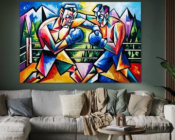 Kubistisch kleurrijk schilderij met boksers
