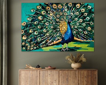Kleurrijk pauw schilderij met veren van Art & Soul Creations