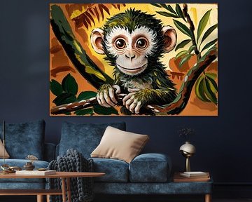 Niedlicher Affe mit Dschungel-Hintergrund von Art & Soul Creations