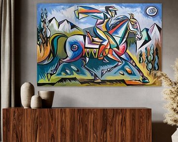 Abstracte ruiter met paard van Art & Soul Creations
