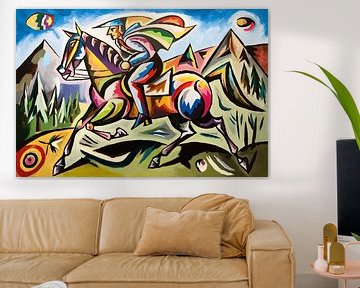 Kleurrijke abstracte ruiter op paard