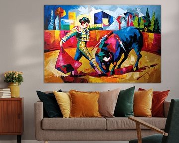 Kubistisch stierengevecht met matador van Art & Soul Creations