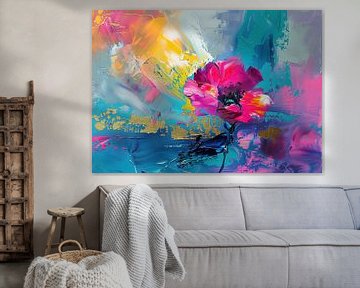 Modern minimalistische Bloem van Abstract Schilderij