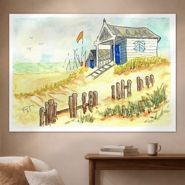 Watercolour of a beach house on a summer day. by Peter Starrenburg