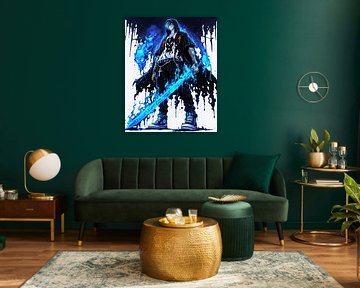 Blauwe Neon Anime Strijder