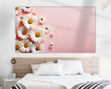 Camomile flowers with orange background