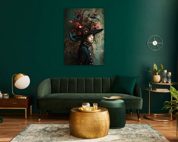 Vrouwenportret | Birds Whispering Secrets van Abstract Schilderij