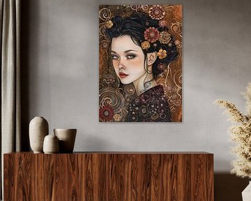 Vrouwenportret | Enigmatic Floral Charm van Abstract Schilderij