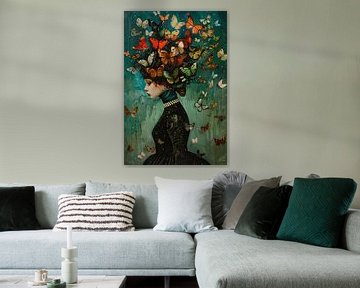 Vrouw Vlinders | Whimsical Wings of Beauty van Abstract Schilderij