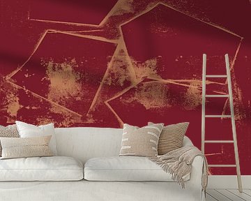 Ochre stars on warm red. Colorful abstract art. by Dina Dankers