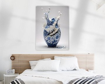 art modern delfts blauwe vaas in scherven . van J.a Dijkstra