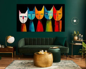 Katten kleurrijk portret abstract panorama van TheXclusive Art