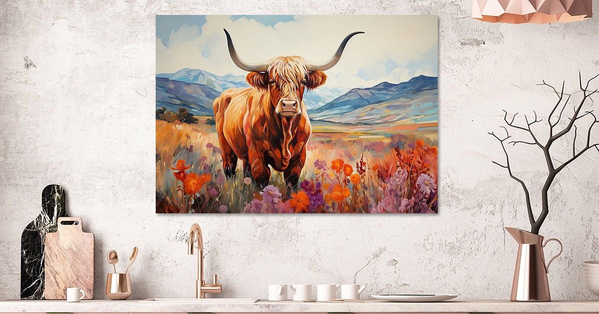 Grappige hooglandkoe badkamer kunst aan de muur print