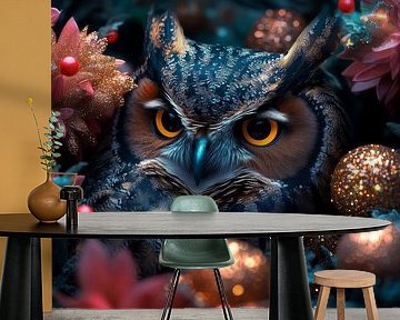 Auge der Nacht - Verzauberte Eule in schimmernder Natur von Eva Lee