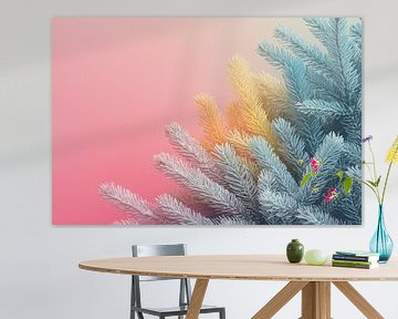 Kleurrijke Winterdroom - Ijsachtige Dennentakken in Pastel van Eva Lee