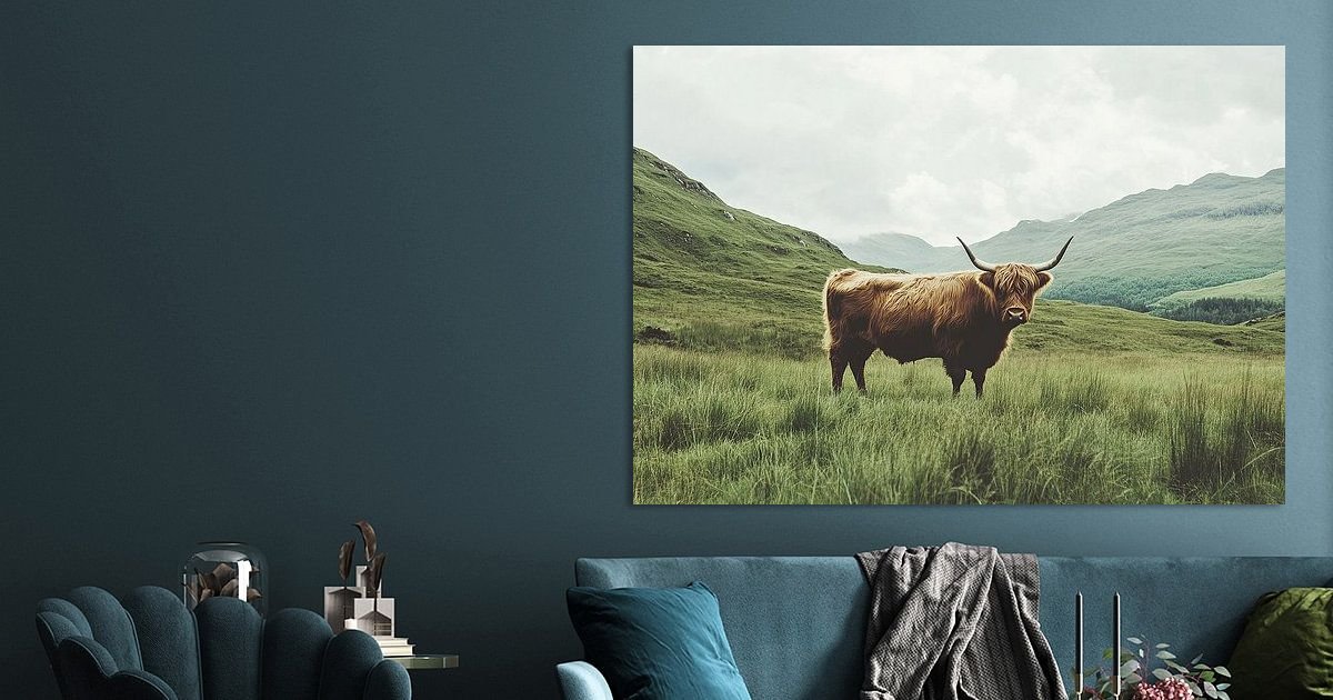 Hoogland vee van Max Steinwald op canvas, behang en meer