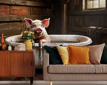 Pig in mud bath... by Ans Bastiaanssen