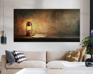 Vintage Lantern on Wooden Shelf with Rustic Background Canvas