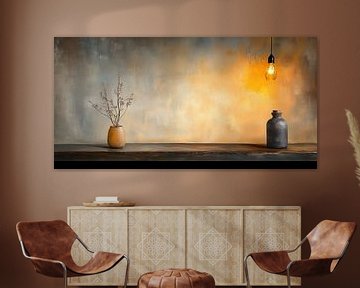 Minimalist Still Life Table with Lightbulb Canvas by Beeld Creaties Ed Steenhoek | Photography and Artificial Images