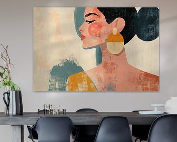 Minimalistisch vrouwelijk portret met oorbellen van Art & Soul Creations