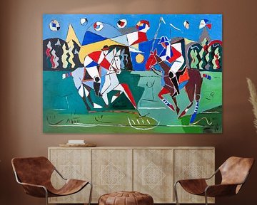 Abstract polo match on horses by Art & Soul Creations