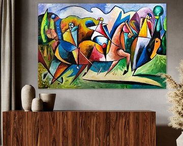 Abstract Riders on colourful horses by Art & Soul Creations