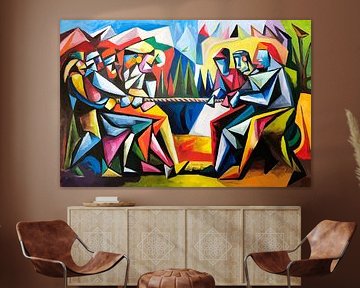 Abstract tug-of-war artwork cubism by Art & Soul Creations
