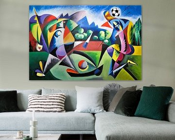 Abstraktes buntes Fußball-Action-Gemälde von Art & Soul Creations