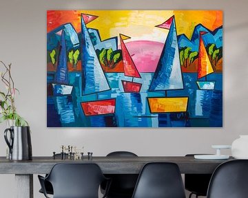 Kleurrijke abstracte zeilbotenrace van Art & Soul Creations