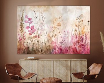 Zarte Blumen und Gräser Aquarell