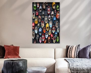 Sabots colorés sur le mur