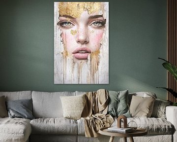 Vrouwelijk gezicht met gouden details van Art & Soul Creations