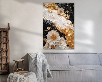 Golden flowers on abstract background