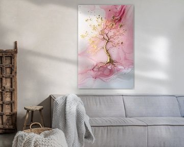 Gouden boom op roze achtergrond van Art & Soul Creations